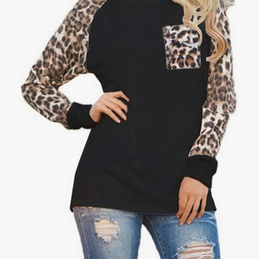 Plus Size Trendy Leopard/Black T Shirt Blouse- Size 3X
